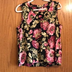 Black floral sleeveless silk blouse